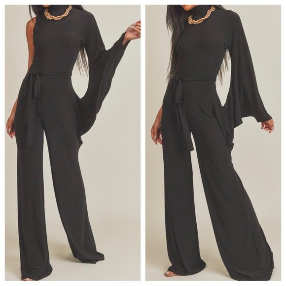 FABULOUS ONE SLEEVE WIDE LEG BELTED JUMPSUIT - Picture 2 of 3